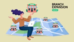 Visual representation of branch expansion concept for promoting a company through local business listings.