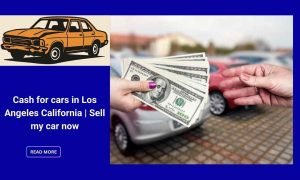 Two hands exchanging money in front of a car, representing cash for cars in Los Angeles, California.