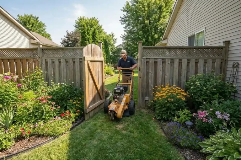 tight access backyard stump grinding in crystal river fl narrow gate