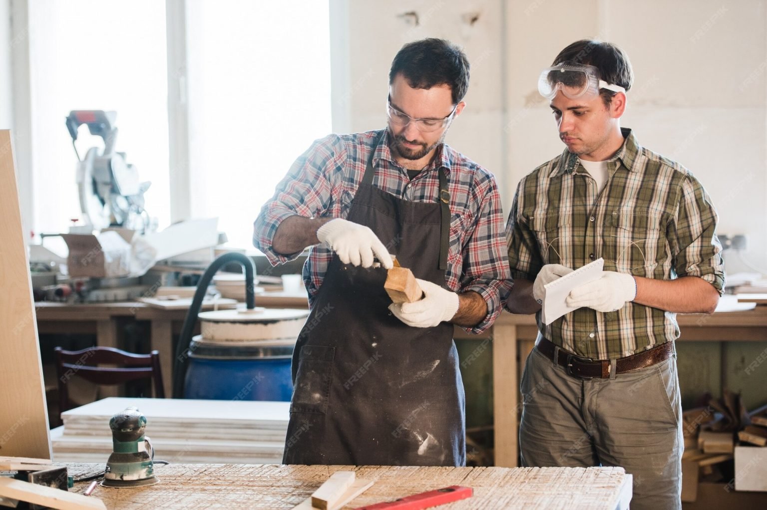 imgi_50_happy-male-carpenter-showing-something-coworker-his-notebook-papers-workshop_160360-1154